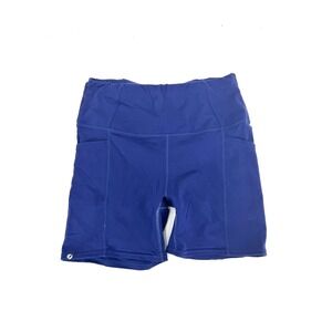 Oiselle Pocket Jogger Shorts Womens 12 Blue High Waist Compression Running Biker